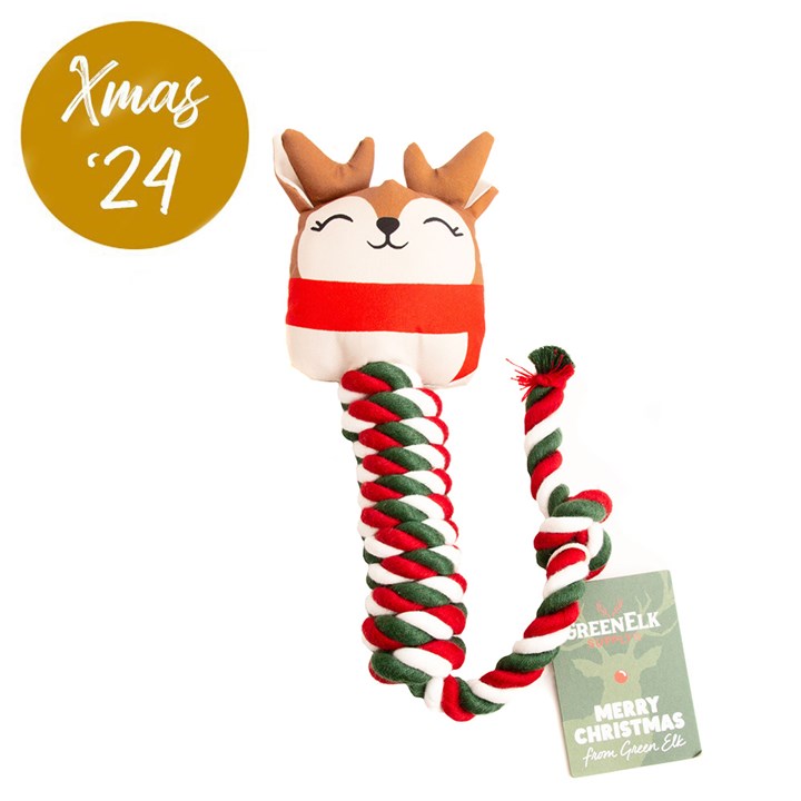 Green Elk Christmas Reindeer with Rope Dog Toy