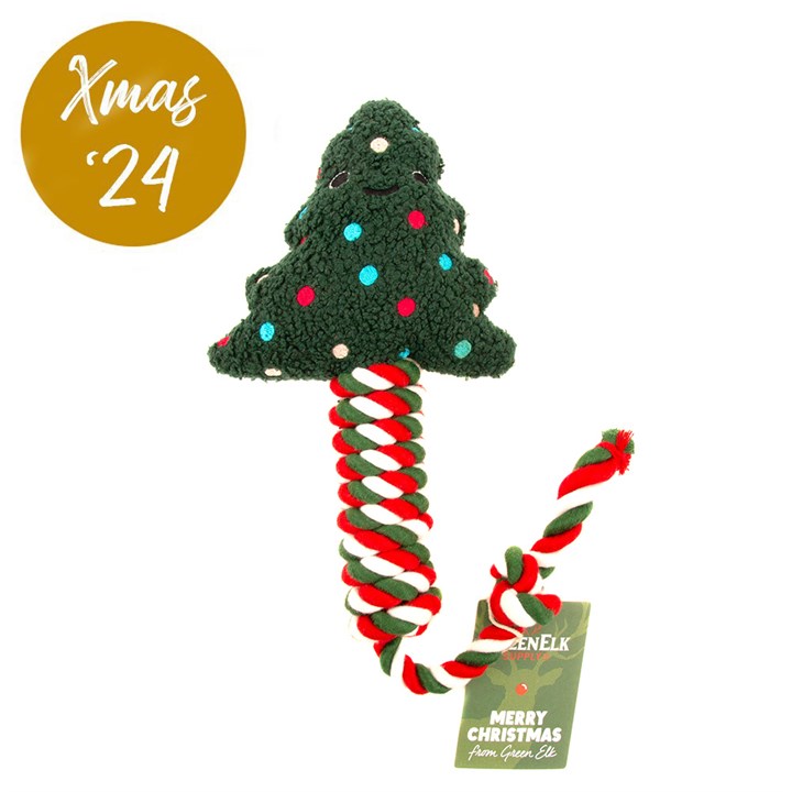 Green Elk Christmas Tree with Rope Dog Toy