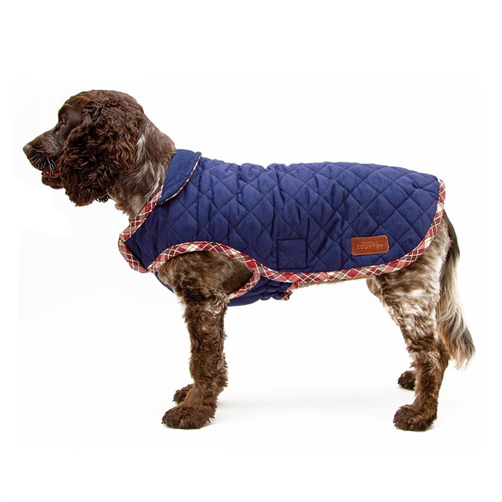 Country Quilted Dog Coat Plaid/Navy