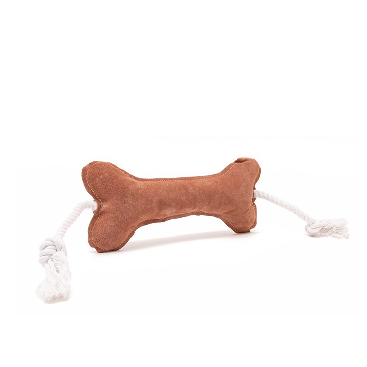 Leather Bone with Rope Dog Toy