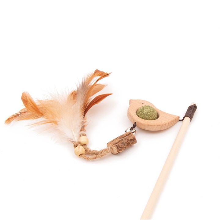 Nature Wooden Bird Cat Toy Dangler