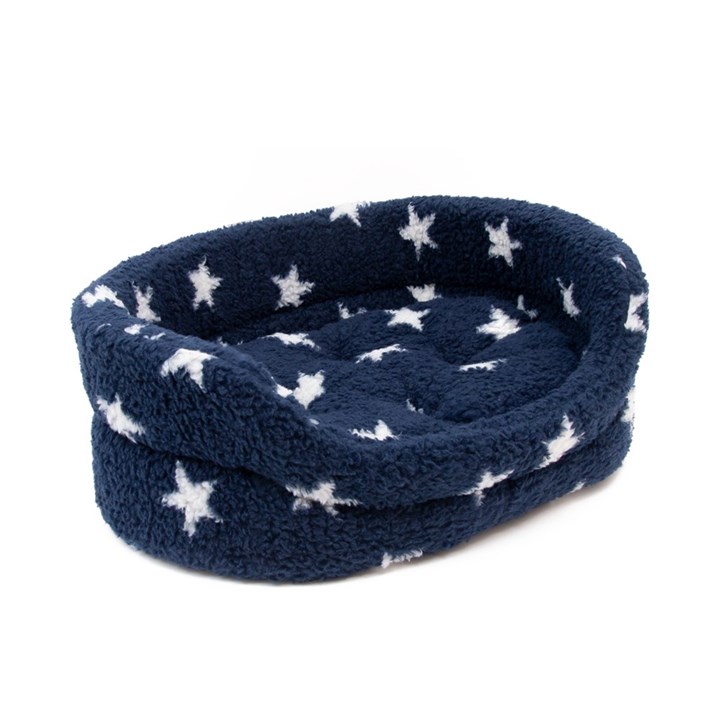 Navy Star Fleece Oval Dog Bed