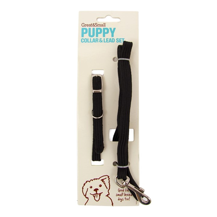 Little&Lively Puppy Collar & Lead Black