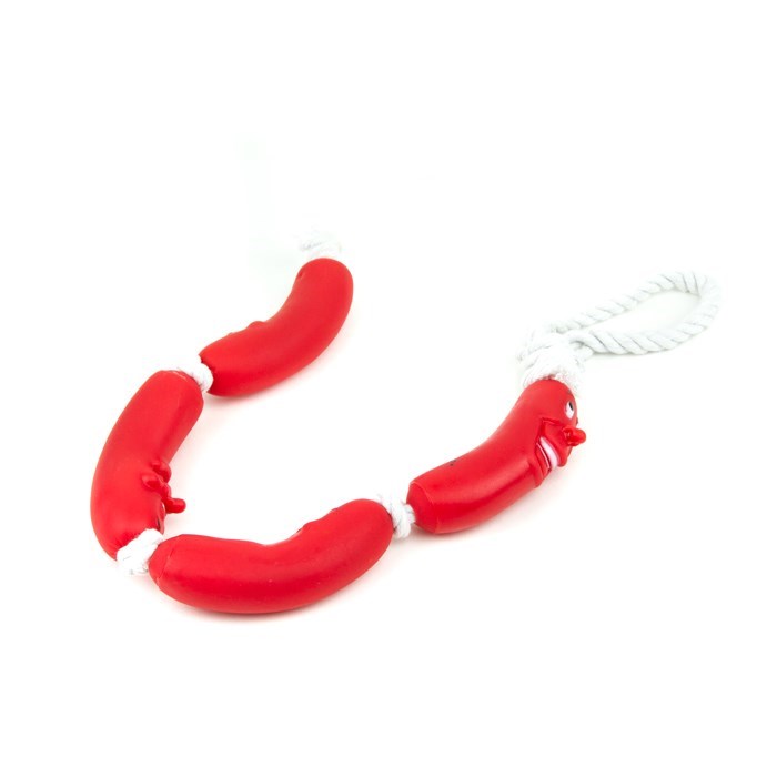 Vinyl Sausage with Rope Dog Toy