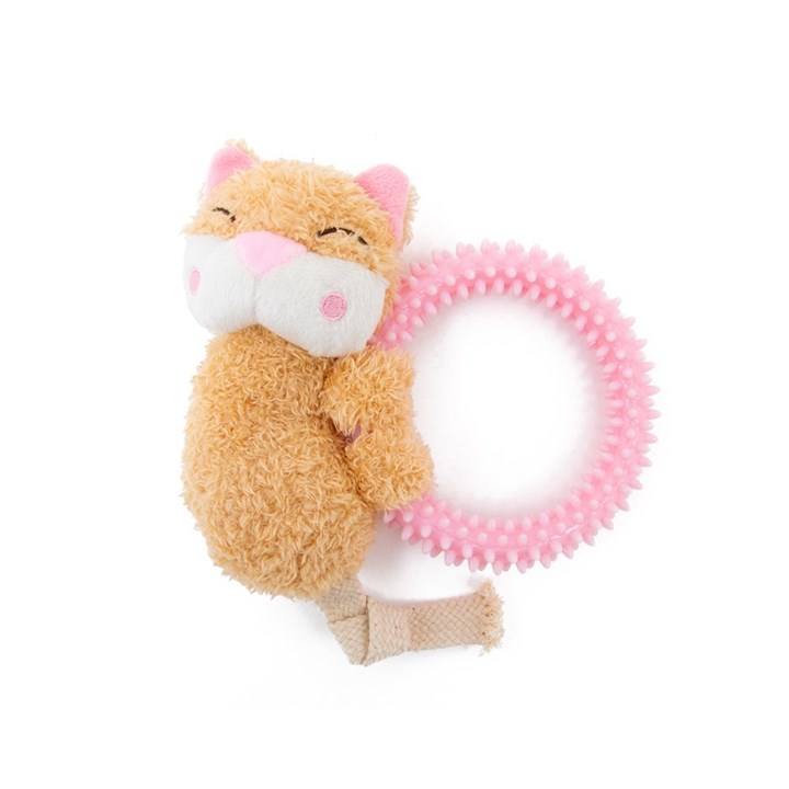 Little&Lively Plush Cat with TPR Ring Dog Toy