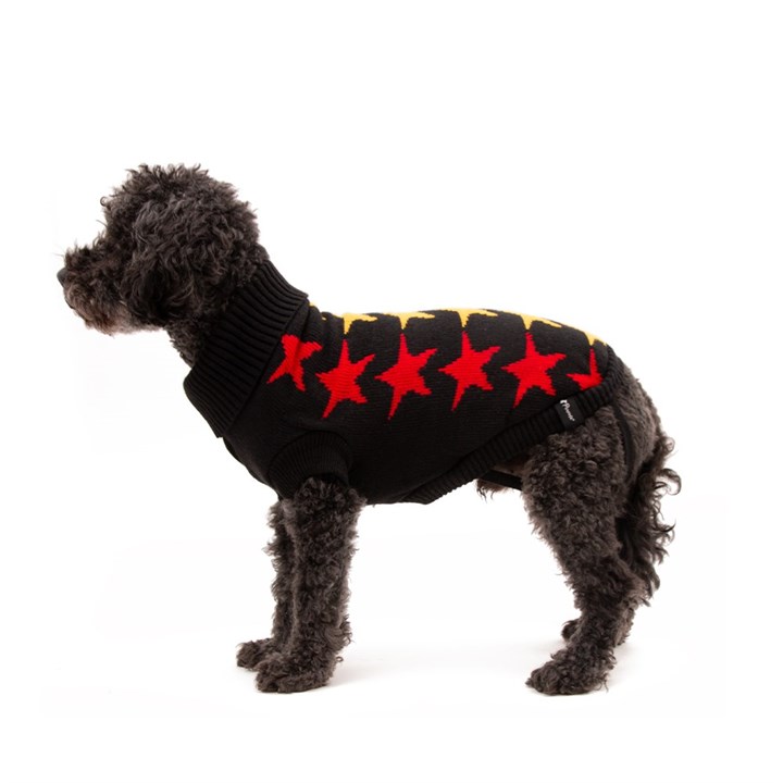 Penrose Knitted Sweater Black with Stars Dog Coat