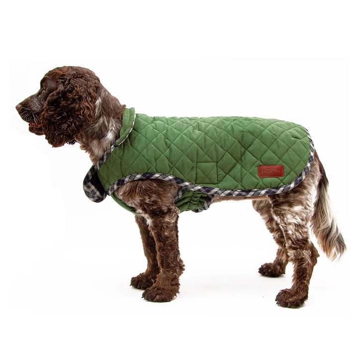 Country Quilted Dog Coat Plaid/Green