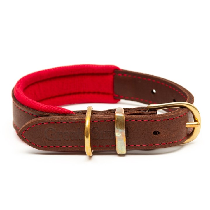 Hawkhurst Leather Dog Collar Padded Red