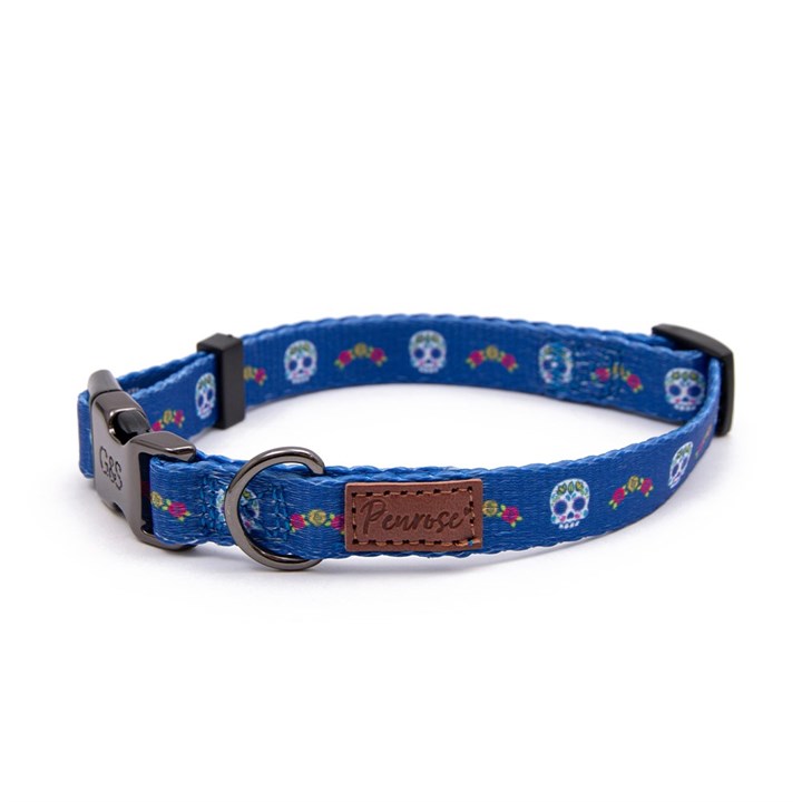 Penrose Day of the Dead Blue Dog Collar